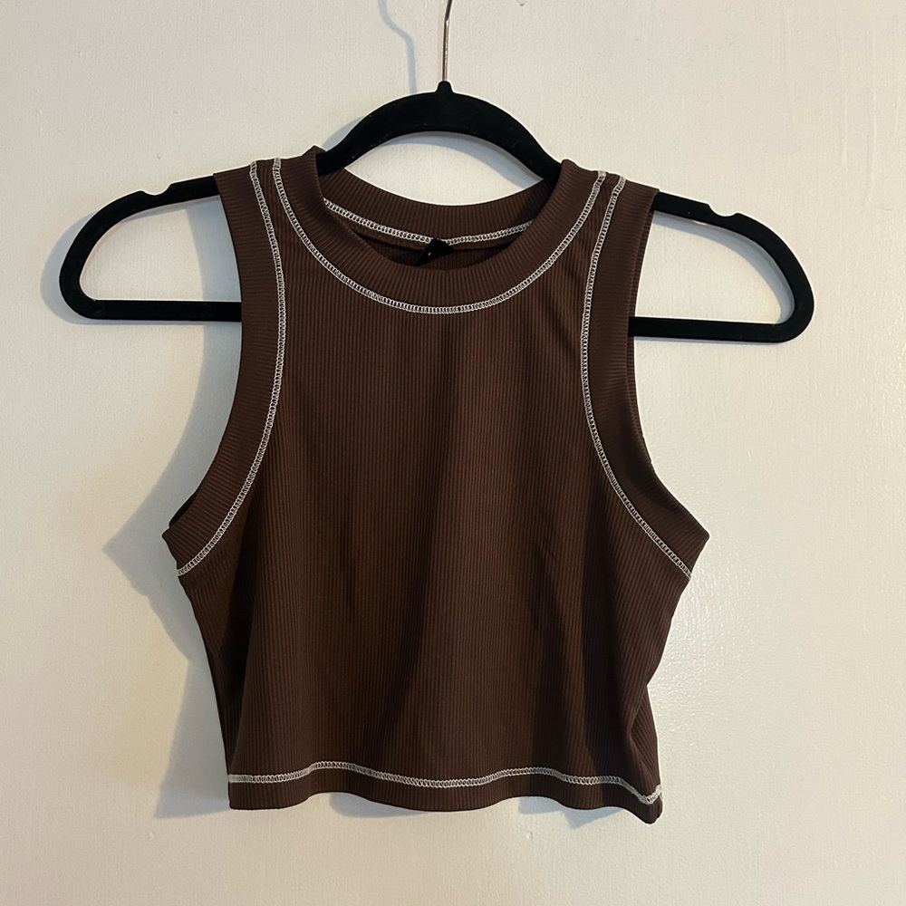 SHEIN Chocolate Brown Ribbed Tank Top